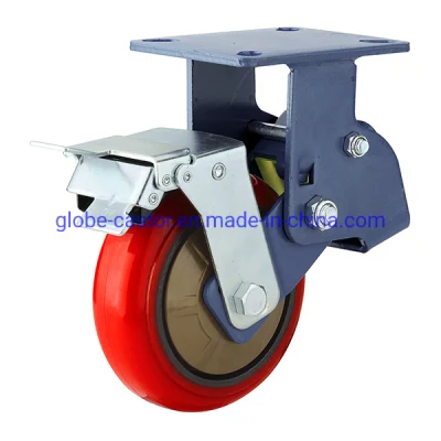 5-8 Inch Shock Aborbing Swivel with Brake PU Industrial Caster Wheel