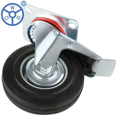 Wbd 5 Inch Swivel Black Roller Bearing Heavy Duty Zinc Plated Swivel Solid Rubber Caster Trolley Wheel
