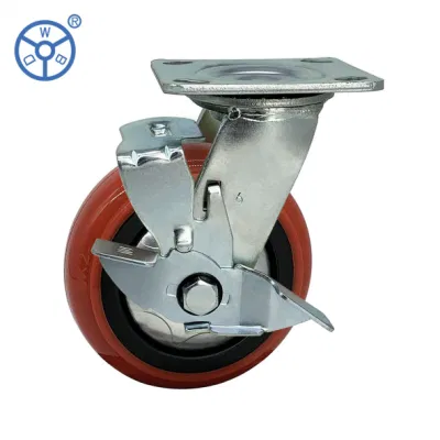 Wbd Good Price Industrial Swivel PU PVC Wheels Double Brake Castor Ruedas Giratorias Heavy Duty Caster with Locking Peru Type Casters