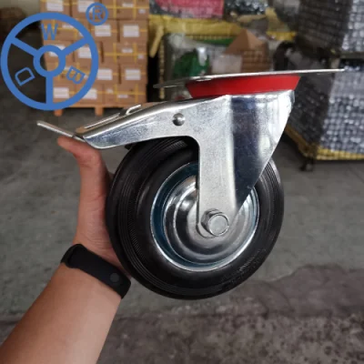 Wbd 5 Inch Swivel Black Roller Bearing Heavy Duty Zinc Plated Swivel Solid Rubber Caster Trolley Wheel