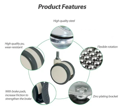 Urethane Twin Wheels Medical Bed Equipment Caster Heavy Duty Furniture Swivel Threaded Stem Caster