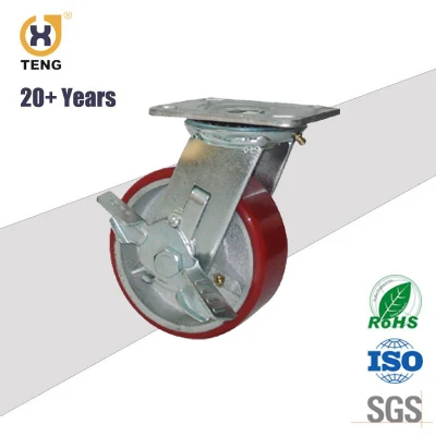 Heavy Duty Industrial Caster Swivel Rotating Plate Iron Steel Rubber Castor Wheel with Brake