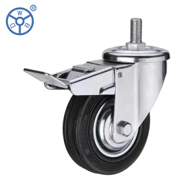 European Type Medium Duty Caster Double Ballrace Swivel Head Rubber Castor Swivel Brake High Load Capacity