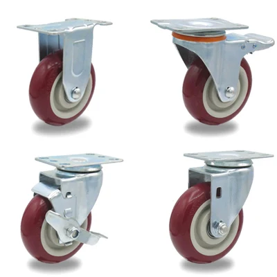 Red Swivel Medium Duty Caster PU Wheel 5 Inch 4 Inch 3inch