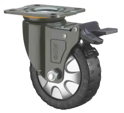 Medium Duty Double Ball Bearing PU Top Plate Swivel Total Brake 5 Inch Caster Wheel