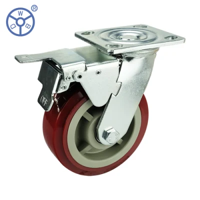 4 5 6 8 Inch PVC/PU Heavy Duty Industrial PP Plastic Core Swivel Plate Caster Wheel with Brake for Trolley Ruedas Pesadas