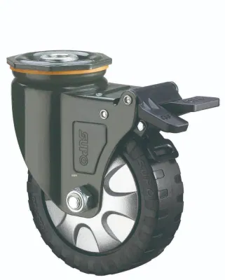 Medium Duty Double Ball Bearing PU Top Plate Swivel Total Brake 5 Inch Caster Wheel