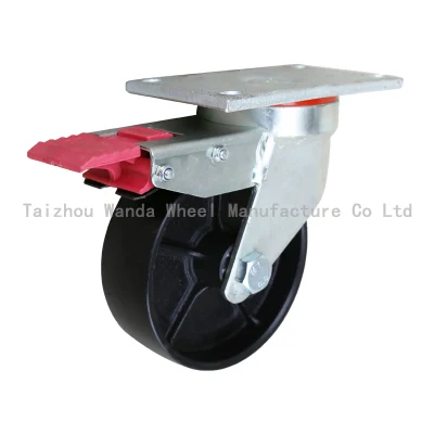 6 Inch Red PU Heavy Duty High Quality Swivel Caster with Total Locking