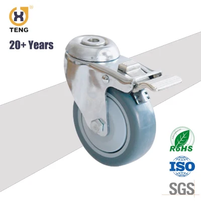Industry Medium Duty 3 Inch Swivel Bolt Hole TPR Caster with Metal Brake