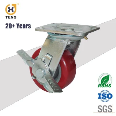 Factory Heavy Duty Industrial Caster Locking Castor PU Trolley Wheel with Brake