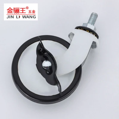 Furniture Parts 3 Inch PP Double Bearing Castor Wheels 75mm Threaded Stem Swivel Caster with Side Brake