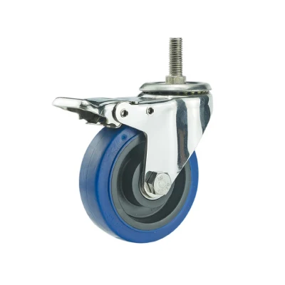 European Industrial Total Lock Brake Threaded Stem Caster with Rubber Castor Wheel
