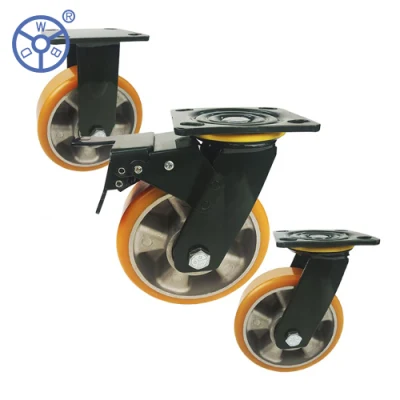 Heavy Duty Trolley Caster 4 5 6 8 Inch Aluminium Core Polyurethane Fixed Caster Wheel Industrial Wheel