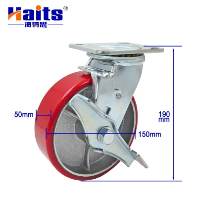 Red Swivel Caster Heavy Duty Industry Industrial Storage Cabinet Wheels Iron Core PU Industrial Wheel Casters