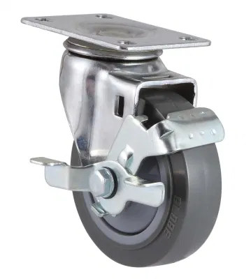 Swivel PU Trolley Caster Wheel Threaded Stem Brake Wheel Castor