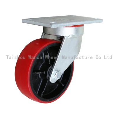 6 Inch Red PU Heavy Duty High Quality Swivel Caster with Total Locking