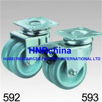 Grey Rubber Twin Wheel Swivel Double Lock Plate Top Caster