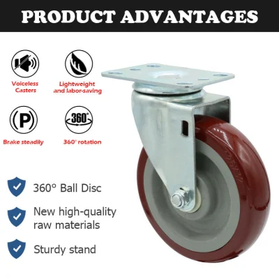 Red Swivel Medium Duty Caster PU Wheel 5 Inch 4 Inch 3inch