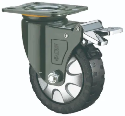 Medium Duty Double Ball Bearing PU Top Plate Swivel Total Brake 5 Inch Caster Wheel