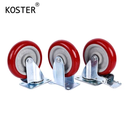 Medium Duty Double Ball Bearing PU Marron 80kg Top Plate Swivel Total Brake 3 Inch Caster Wheel