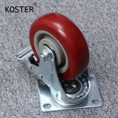Medium Duty Double Ball Bearing PU Marron 80kg Top Plate Swivel Total Brake 3 Inch Caster Wheel