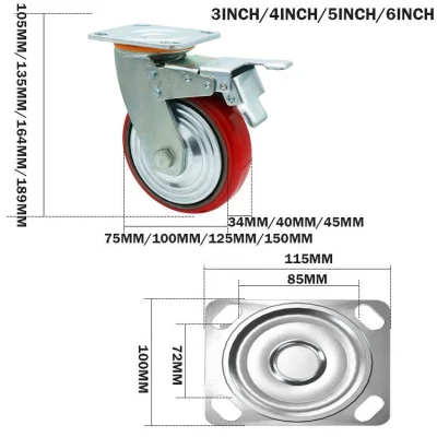Heavy Duty Trolley Wheels Iron Core Polyurethane Caster Wheel 5 Inch