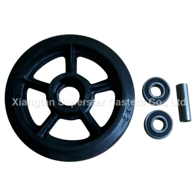 4 5 6 8 Inch High Strength Black Rubber Cast Iron Core Trolley Wheel