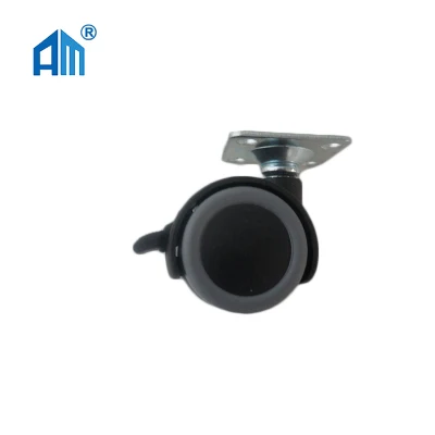 High Quality Twin Wheel with Brake, 2 Inch PU Threaded Stem Caster Wheel Caster for Office Chair