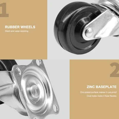 Custom Wholesale 2.5 Inch Rubber Castor Furniture Cart Wheel Swivel Plate Locking Industrial Caster Heavy Duty Caster for Shopping Cart