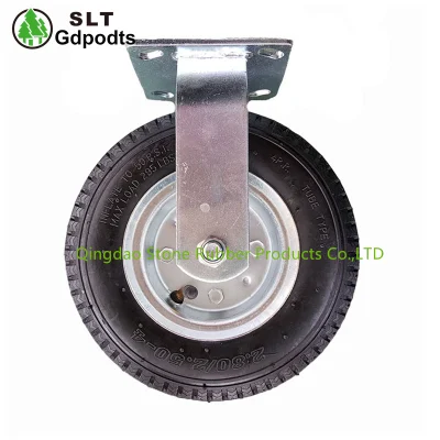 8 Inch Air Rubber Caster with Rigid Bracket Fixed Plate