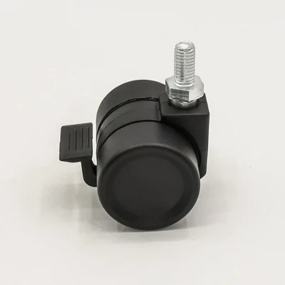 2 Inch Threaded Stem Twin Wheel Furniture Caster Wheel Black PU Office Chair Locking Casters
