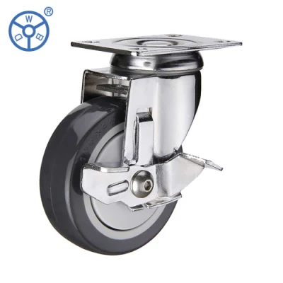 Wbd PU Swivel Medium Duty 5 Inch Industrial Brake Caster Wheel for Trolley Cart