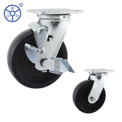 Wbd 4 5 6 8 Inch Black PP Wheel Castor Heavy Duty Industrial Plastic Swivel Locking Brake Caster with 50 mm Wheel Width