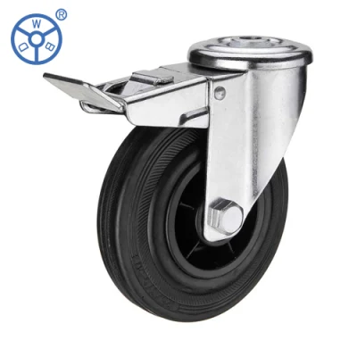 European Type Medium Duty Caster Double Ballrace Swivel Head Rubber Castor Swivel Brake High Load Capacity