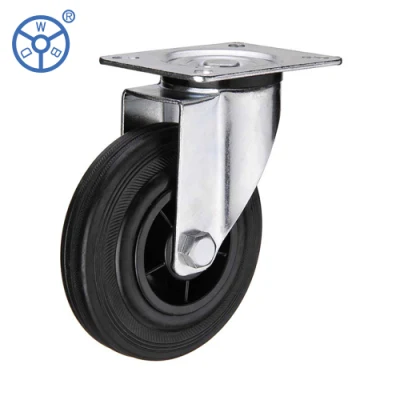 European Type Medium Duty Caster Double Ballrace Swivel Head Rubber Castor Swivel Brake High Load Capacity