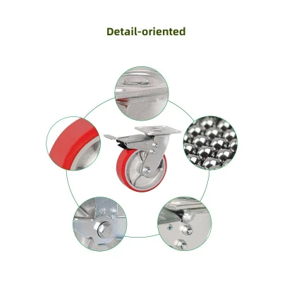 Roller Bearing Heavy-Duty Iron Core Ployrethane-Covered Casters with Brake