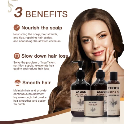 Private Label Anti-Hair Loss Castor Hair Care Set for Hair and Scalp Care Oil