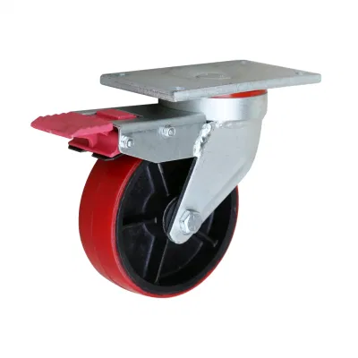 Wholesale 6 Inch 150mm Heavy Duty PU Locking Caster with Iron Wheel