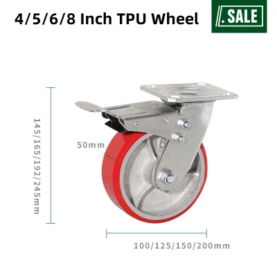 Roller Bearing Heavy-Duty Iron Core Ployrethane-Covered Casters with Brake