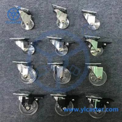 Swivel Caster Wheels for Furniture, Crystal Clear Polyurethane Heavy Duty Caster Wheels, Rolling Castor with 360 Degree Top Plate for Cabinet, Ottoman, Bench