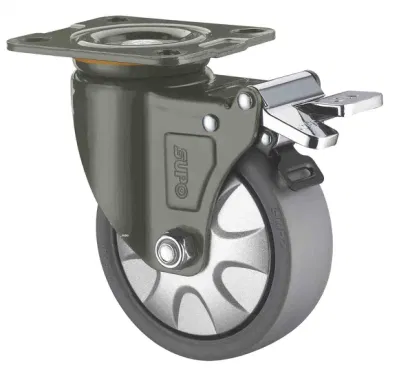 100/125/150/200mm Casters Heavy Duty PU Industrial Castor Wheel with Metal Brake