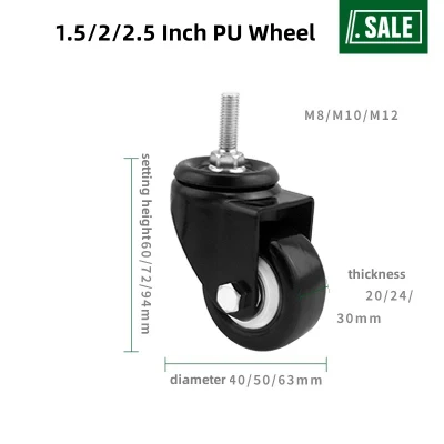 Wholesale Price Mini Swivel Gold Drill Wheel PU Tread Stem Caster Low Profile Swivel Caster