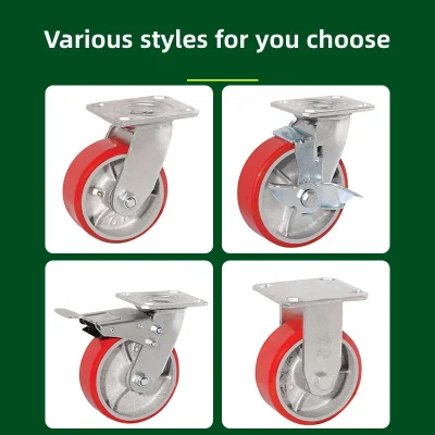 Roller Bearing Heavy-Duty Iron Core Ployrethane-Covered Casters with Brake