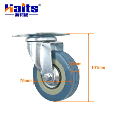 50/65/75/100/125mm Blue Rubber Swivel Plate Without Brake Caster Wheel Ruedas Giratorias