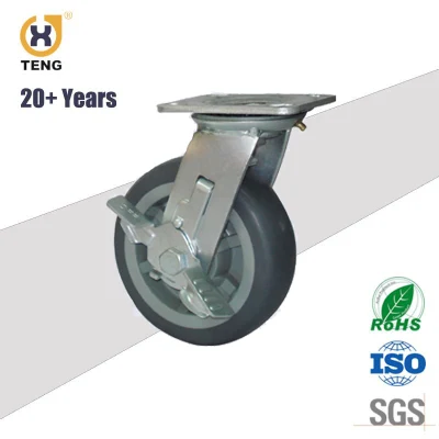 Heavy Duty Industrial Caster Swivel Rotating Plate Iron Steel Rubber Castor Wheel with Brake