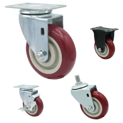Red Swivel Medium Duty Caster PU Wheel 5 Inch 4 Inch 3inch