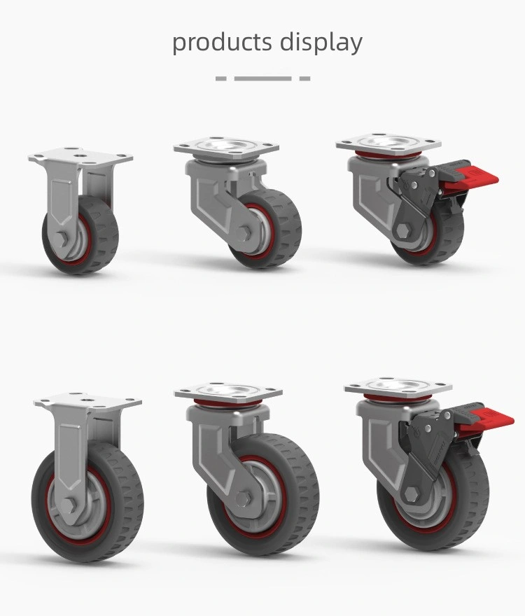 Benyu Casters 8 Inch Heavy Duty PU Universal Wheel Swivel and Fixed Caster Cart Equipment Wheel with Brake