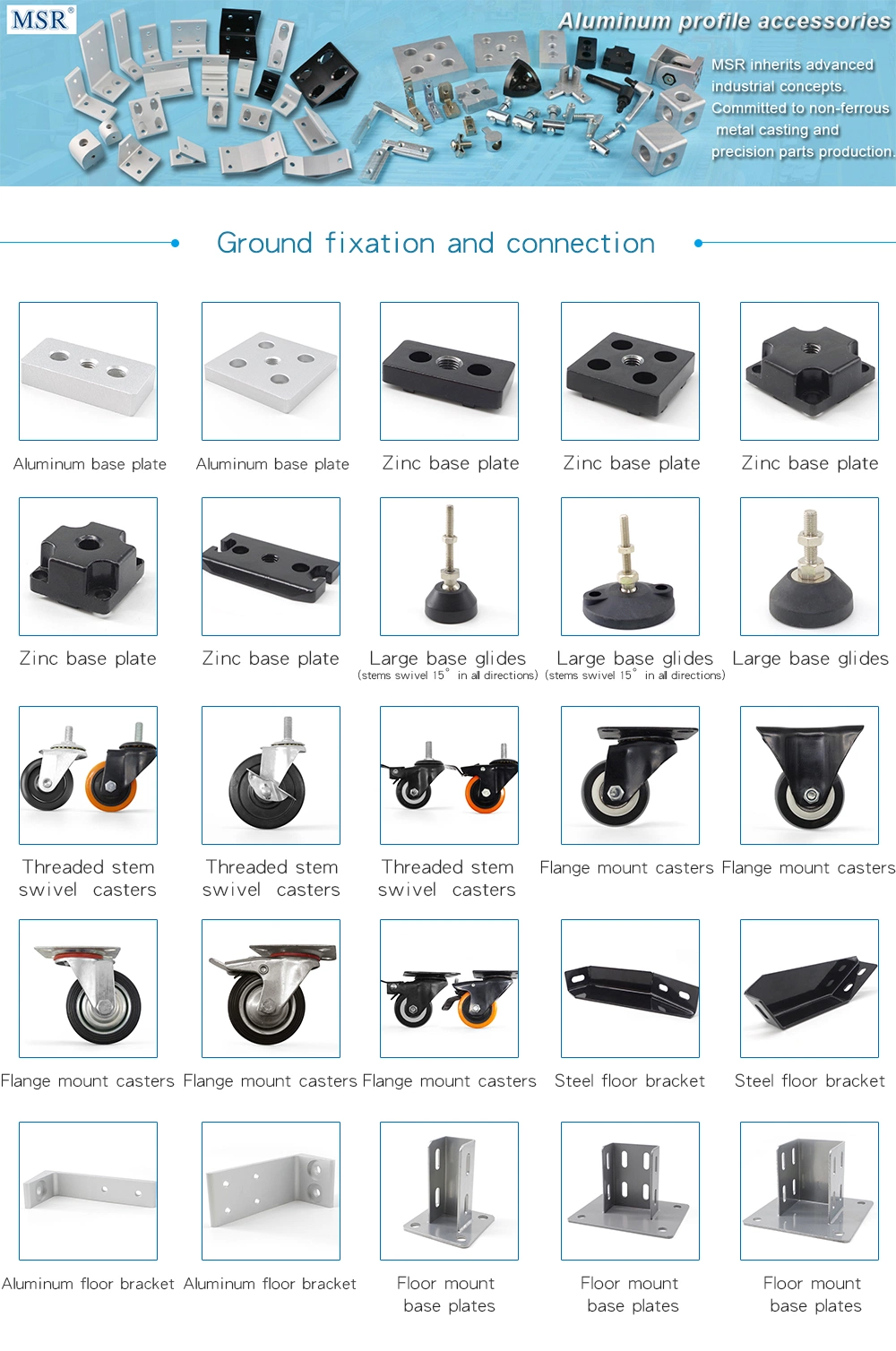 Good Price M12-100 Threaded Stem Swivel Casters with Brake for T Slot Aluminium Profile