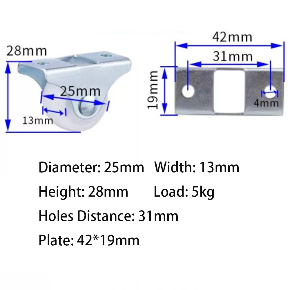 Light Duty 1/1.2/1.5/2/2.5/3 Inch White PP Wheel Caster Nylon Directional Wheel Screw Brake Wheel Swivel Casters Furniture Threaded Stem Universal Wheel