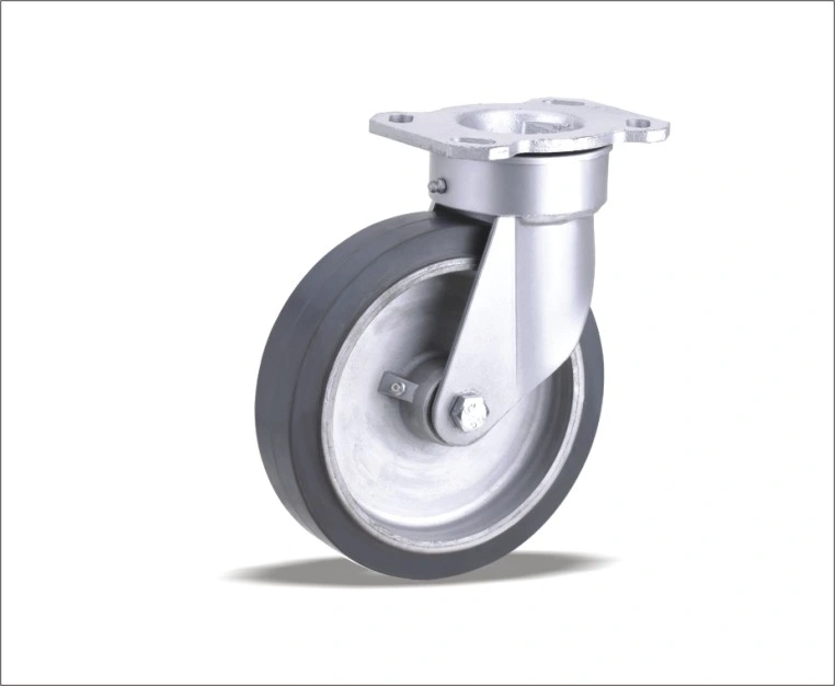 Braked Swivel Caster with Elastic Rubber Wheels Aluminum Core